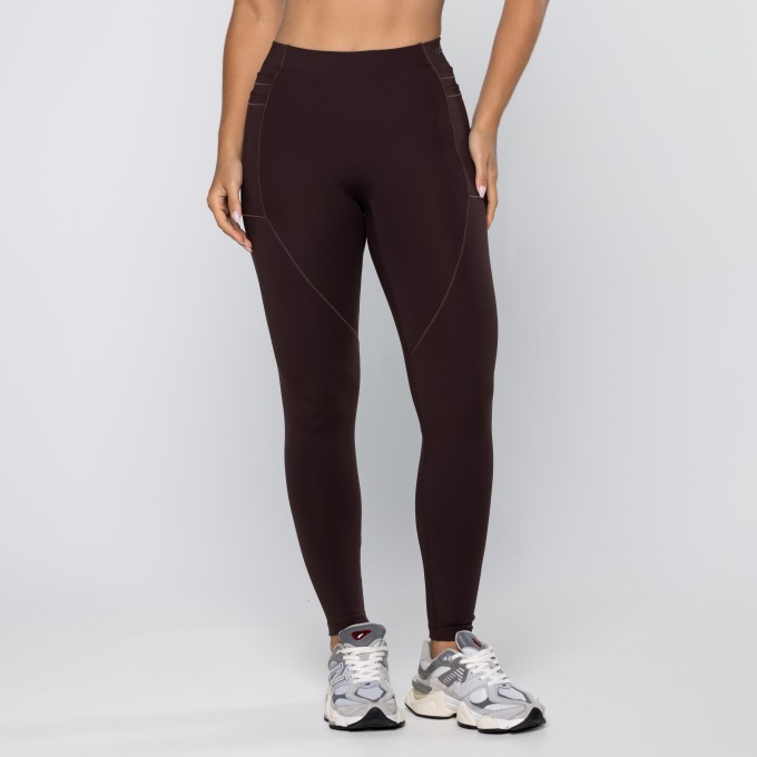 Calça Legging Force Com Bolsos Laterais Pau Brasil
